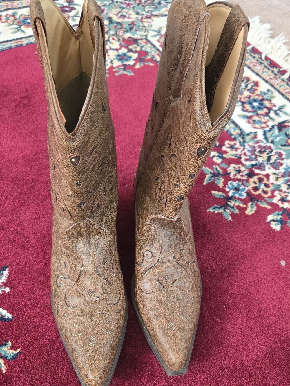 Roper Brown Embroidered Western Ankle Boots - Women